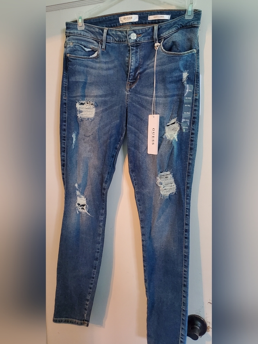 Guess Distressed Straight Leg Mid Rise Jeans